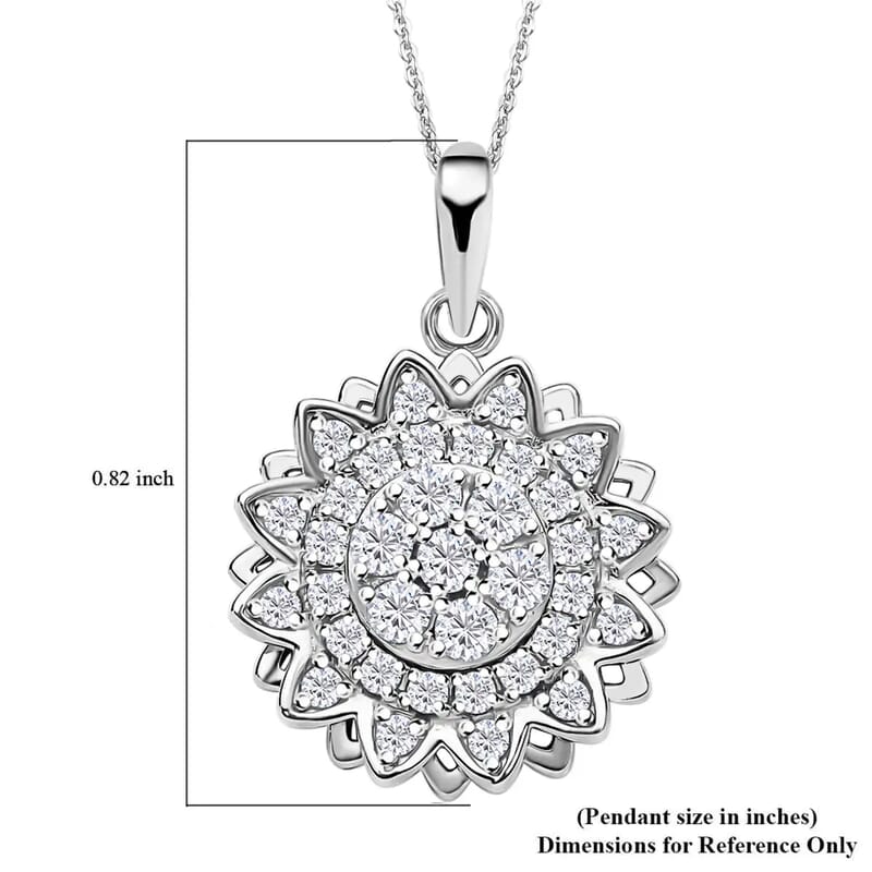 Simulated Diamond Spinner Pendant Necklace,  Sunflower Pendant Necklace, Rhodium Over Sterling Silver with ION Plated YG Stainless Steel Necklace, 20 Inch Necklace 0.65 ctw