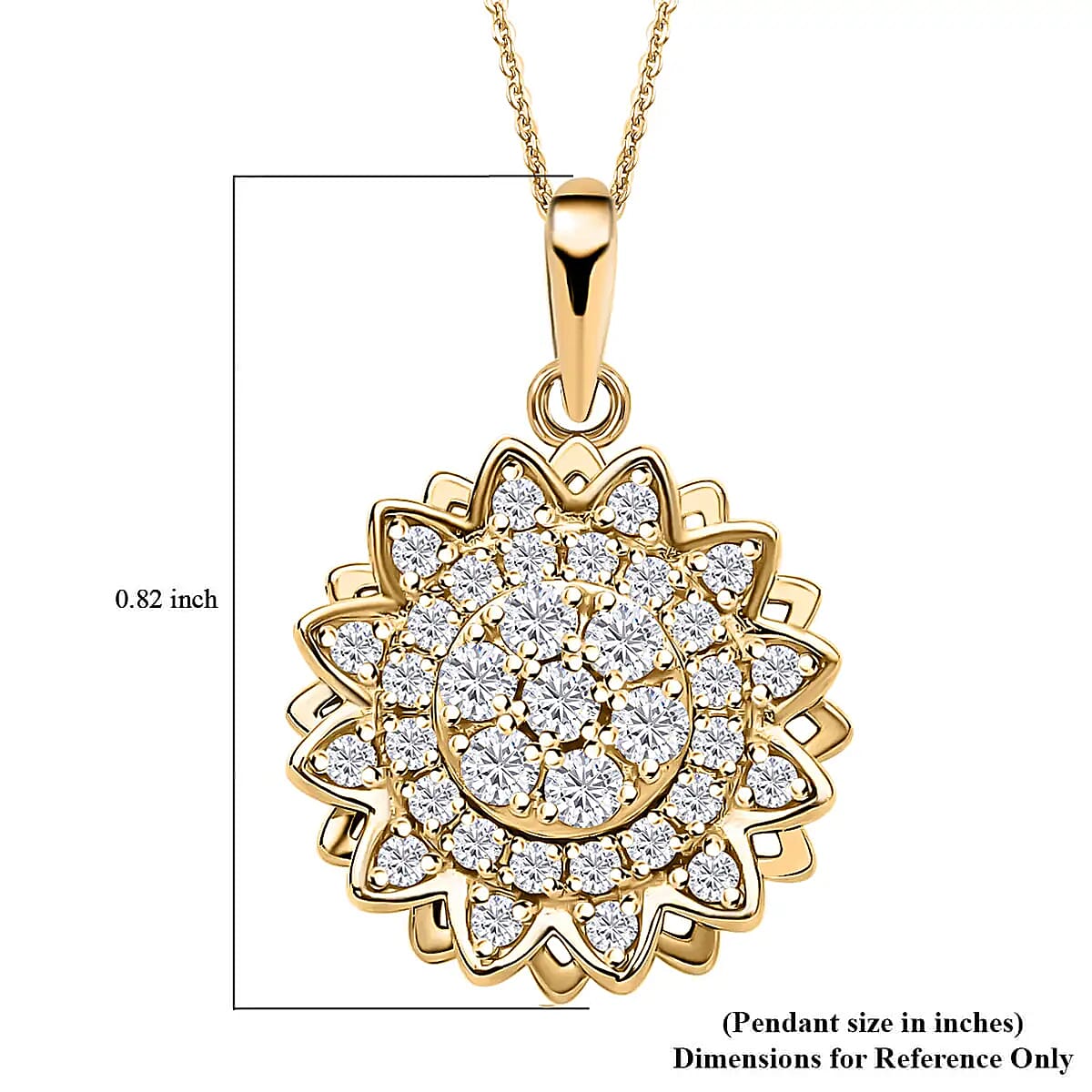 Simulated Diamond Spinner Pendant Necklace,  Sunflower Pendant Necklace, 14K YG Over Sterling Silver with ION Plated YG Stainless Steel Necklace, 20 Inch Necklace 0.65 ctw