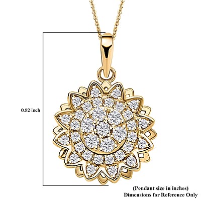 Simulated Diamond Spinner Pendant Necklace,  Sunflower Pendant Necklace, 14K YG Over Sterling Silver with ION Plated YG Stainless Steel Necklace, 20 Inch Necklace 0.65 ctw
