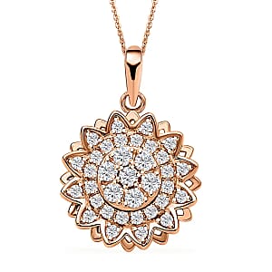 Simulated Diamond Spinner Pendant Necklace,  Sunflower Pendant Necklace, 14K RG Over Sterling Silver with ION Plated YG Stainless Steel Necklace, 20 Inch Necklace 0.65 ctw