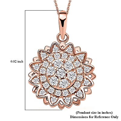 Simulated Diamond Spinner Pendant Necklace,  Sunflower Pendant Necklace, 14K RG Over Sterling Silver with ION Plated YG Stainless Steel Necklace, 20 Inch Necklace 0.65 ctw