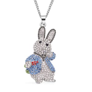 Multi Color Austrian Crystal Bunny Pendant Necklace 29-31 Inches in Silvertone