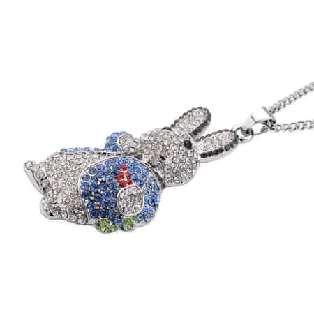 Multi Color Austrian Crystal Bunny Pendant Necklace 29-31 Inches in Silvertone image number 3