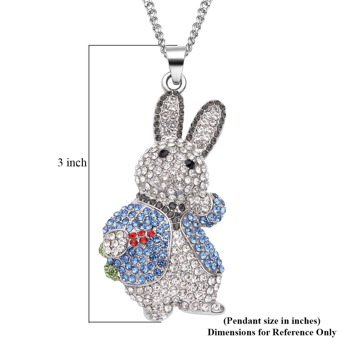 Multi Color Austrian Crystal Bunny Pendant Necklace 29-31 Inches in Silvertone image number 4