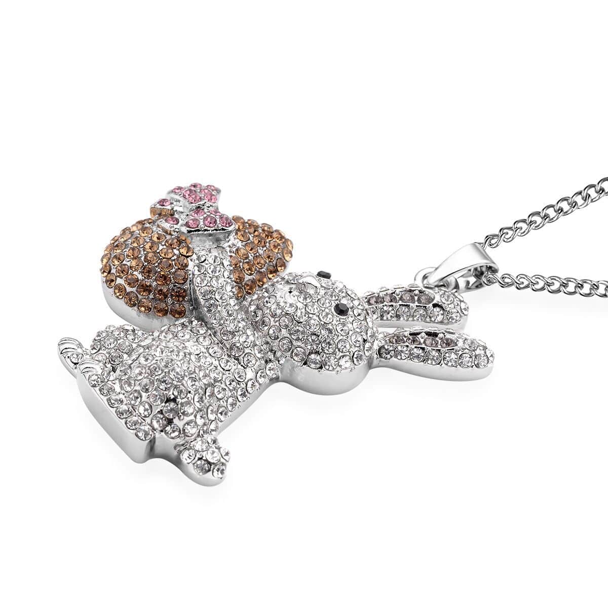 Multi Color Austrian Crystal Rabbit Pendant Necklace 29-31 Inches in Silvertone image number 3