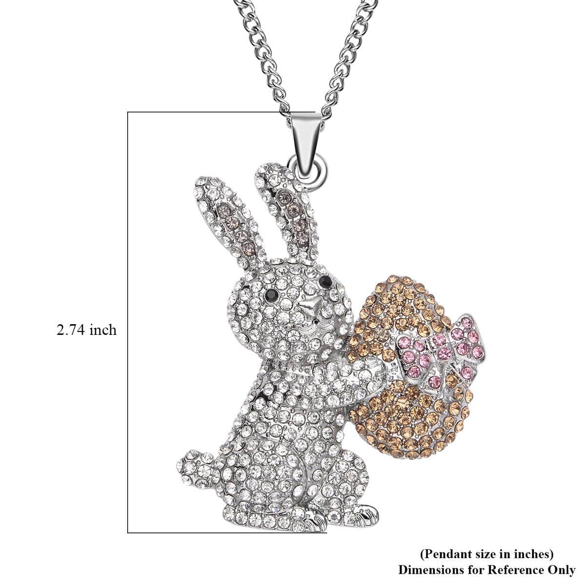 Multi Color Austrian Crystal Rabbit Pendant Necklace 29-31 Inches in Silvertone image number 4