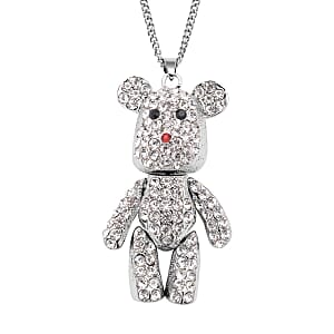 Multi Color Austrian Crystal Teddy Bear Pendant Necklace 29-31 Inches in Silvertone