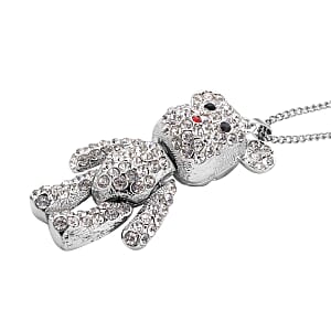 Multi Color Austrian Crystal Teddy Bear Pendant Necklace 29-31 Inches in Silvertone