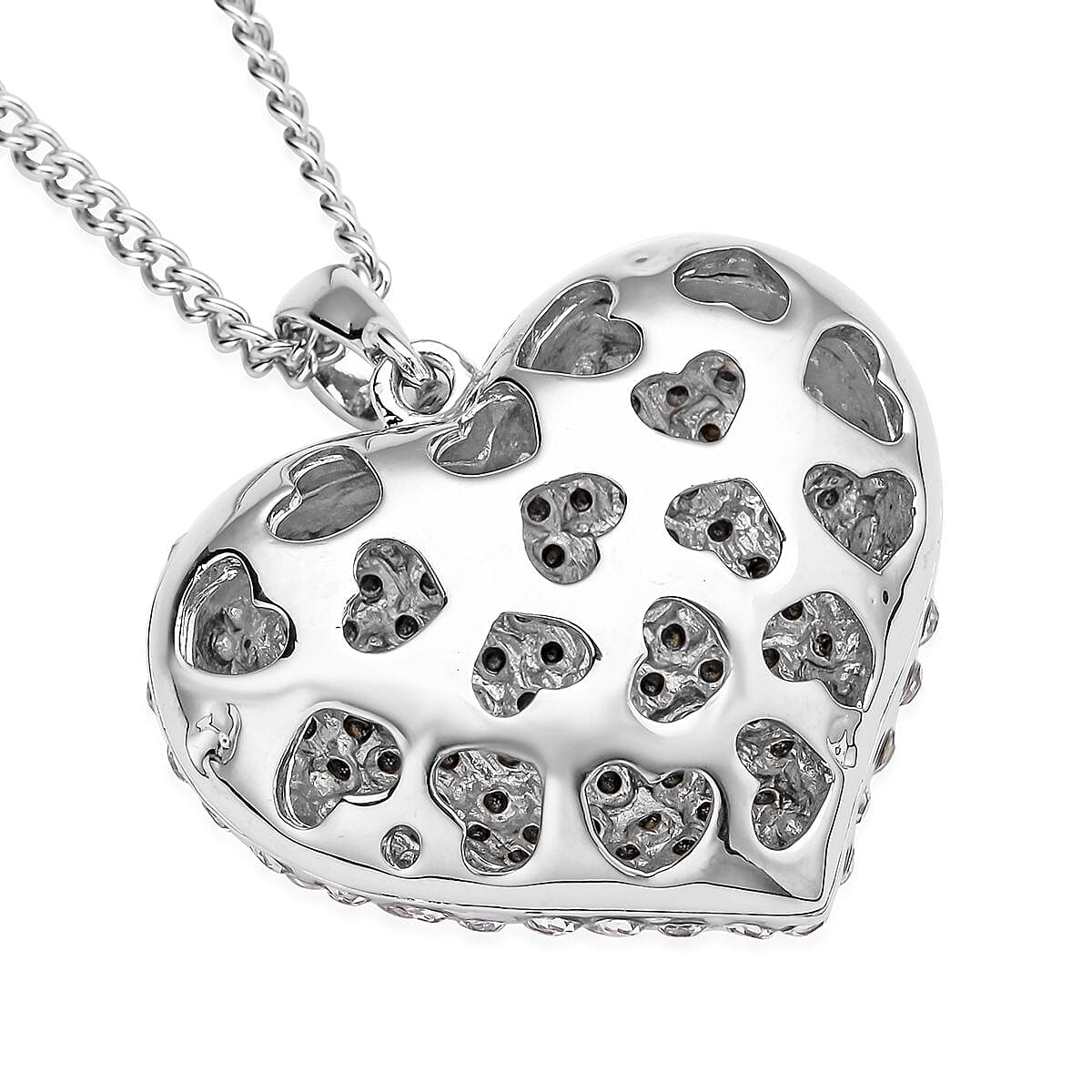 White Austrian Crystal Heart Pendant Necklace 29-31 Inches in Silvertone image number 4