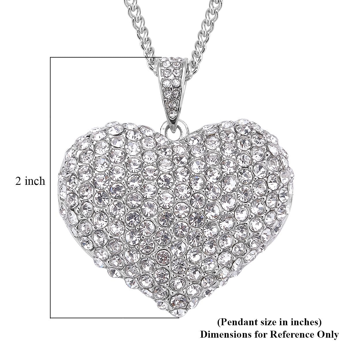 White Austrian Crystal Heart Pendant Necklace 29-31 Inches in Silvertone image number 5