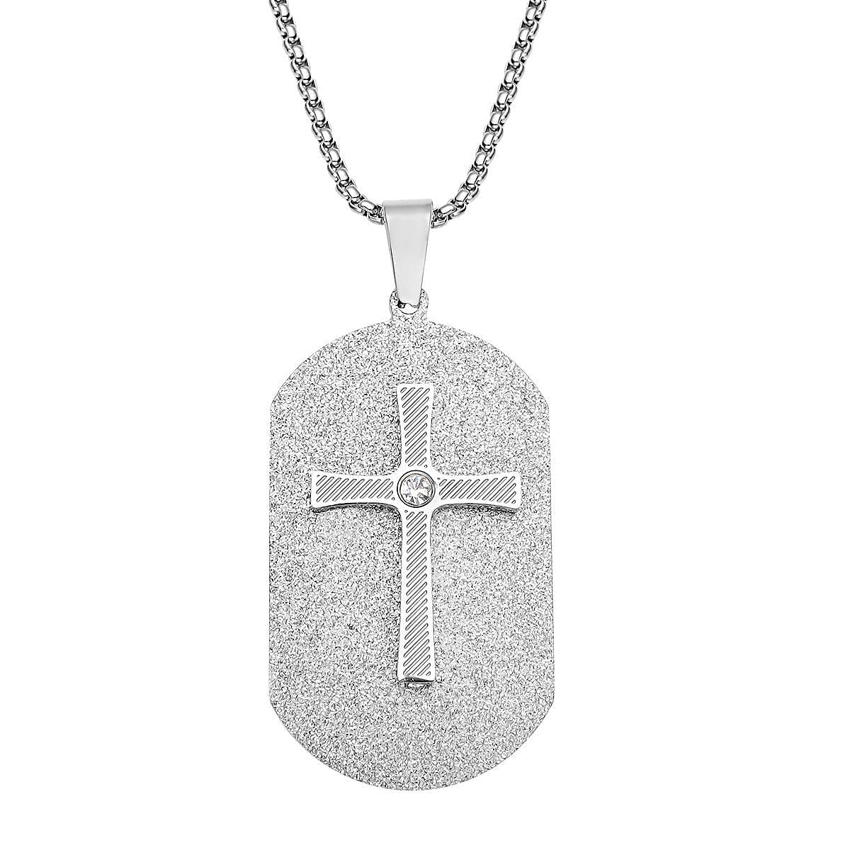 Austrian Crystal Men's Cross Pendant Necklace (24 Inches) in Stainless Steel , Tarnish-Free, Waterproof, Sweat Proof Jewelry
