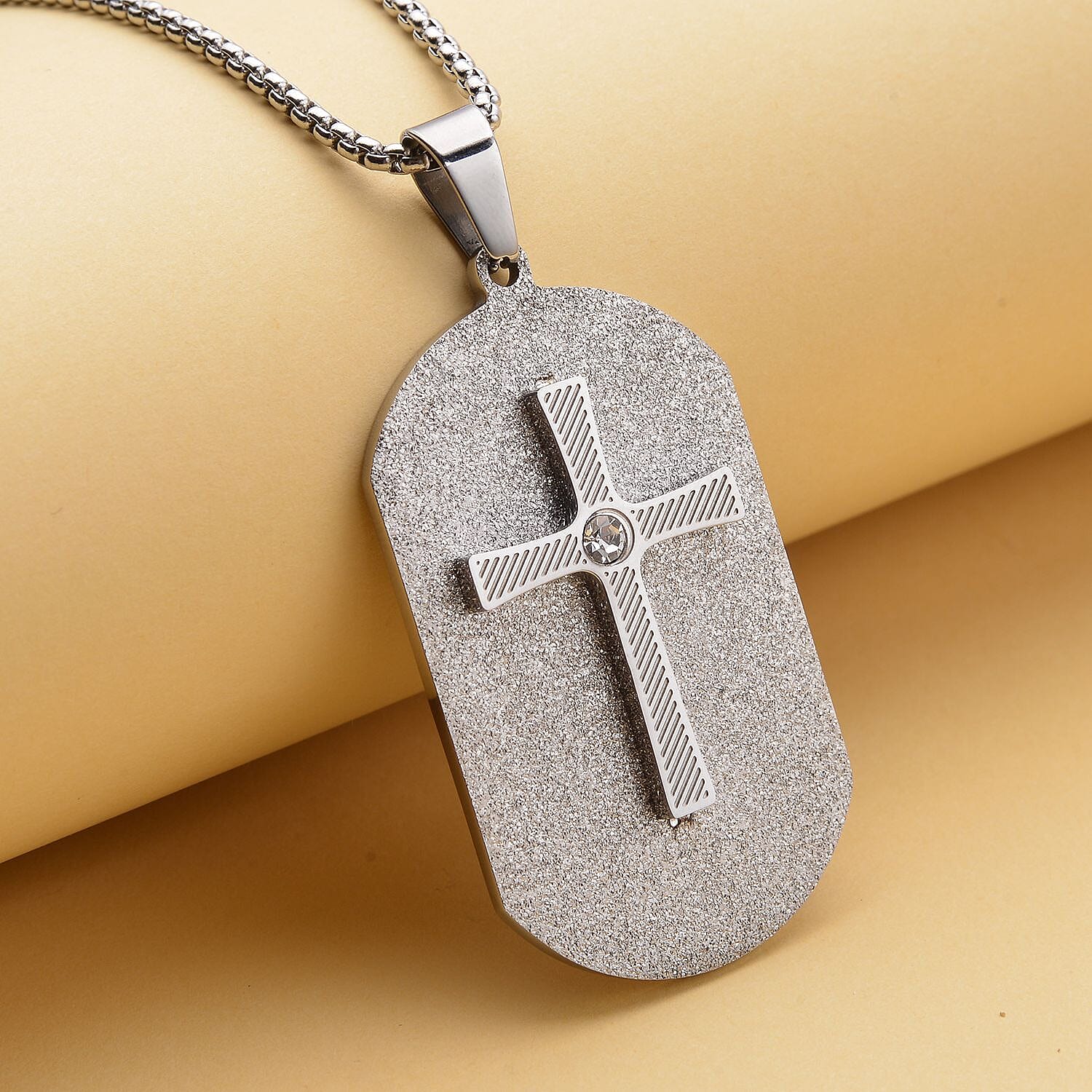 Austrian Crystal Men's Cross Pendant Necklace (24 Inches) in Stainless Steel , Tarnish-Free, Waterproof, Sweat Proof Jewelry