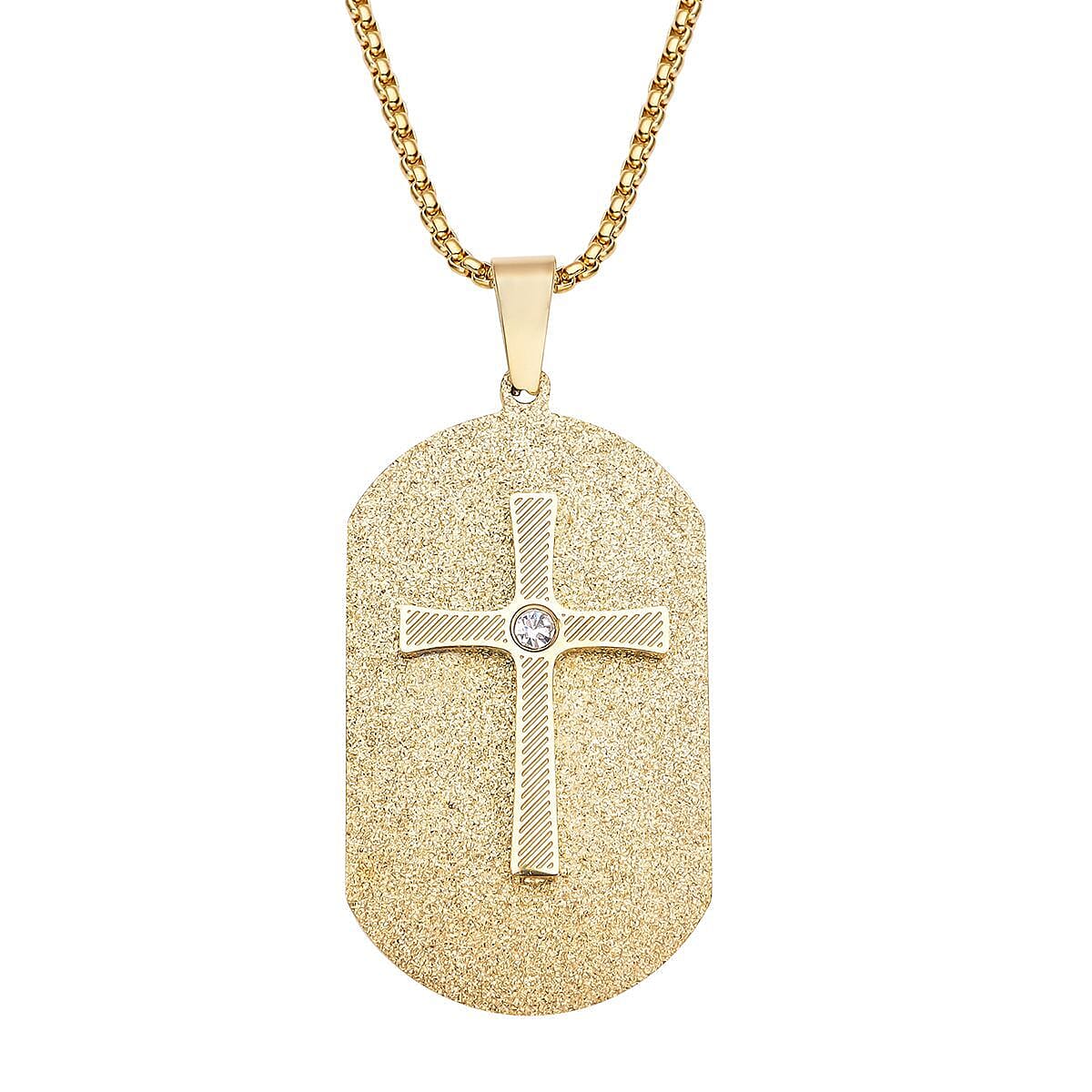 Austrian Crystal Men's Cross Pendant Necklace (24 Inches) in ION Plated YG Stainless Steel , Tarnish-Free, Waterproof, Sweat Proof Jewelry