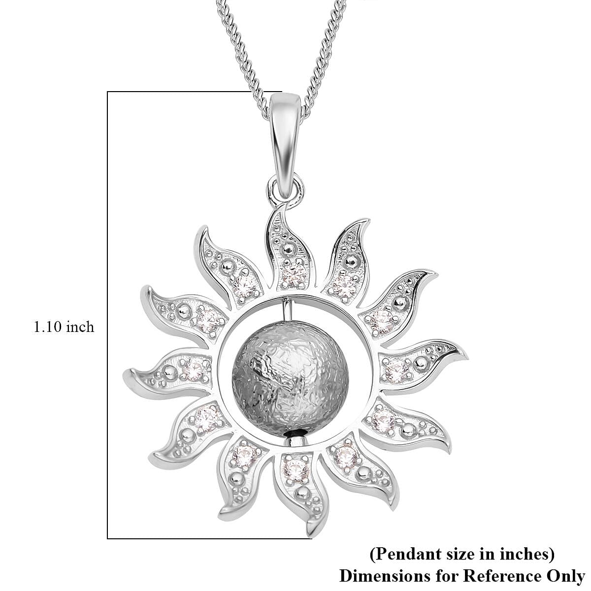 Marvelous Meteorites and White Zircon Sun Pendant Necklace 18 Inches in Rhodium Over Sterling Silver 0.30 ctw