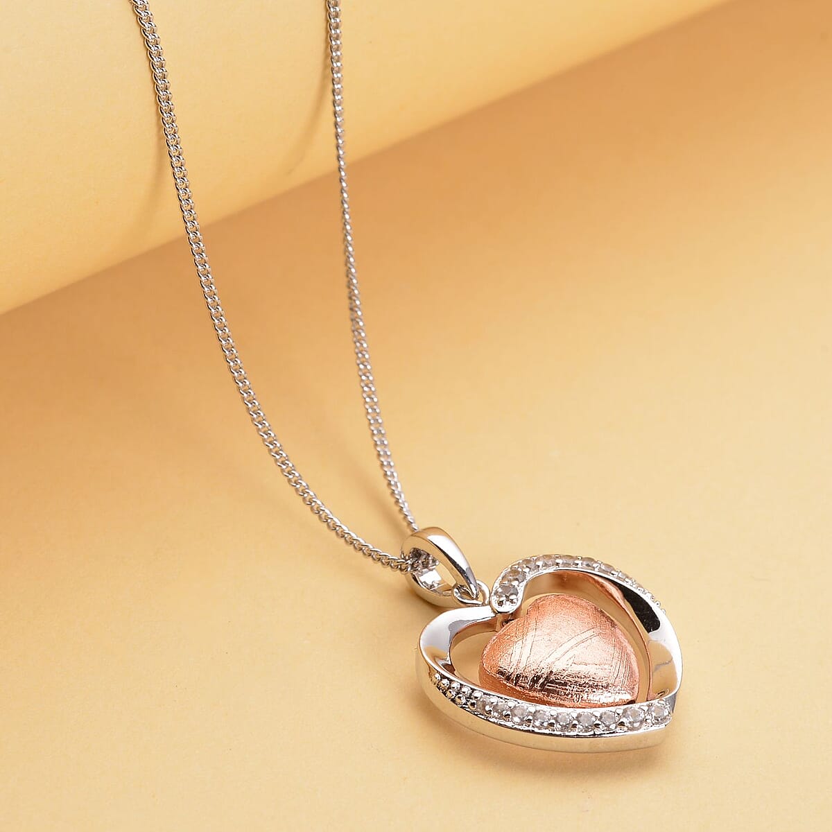 Marvelous Meteorites and White Zircon Heart Pendant Necklace 18 Inches in Rhodium Over Sterling Silver 0.30 ctw image number 1