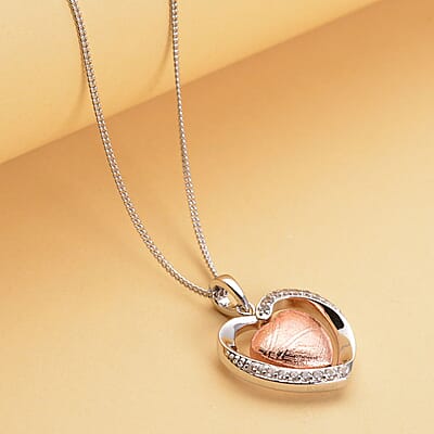 Marvelous Meteorites and White Zircon Heart Pendant Necklace 18 Inches in Rhodium Over Sterling Silver 0.30 ctw