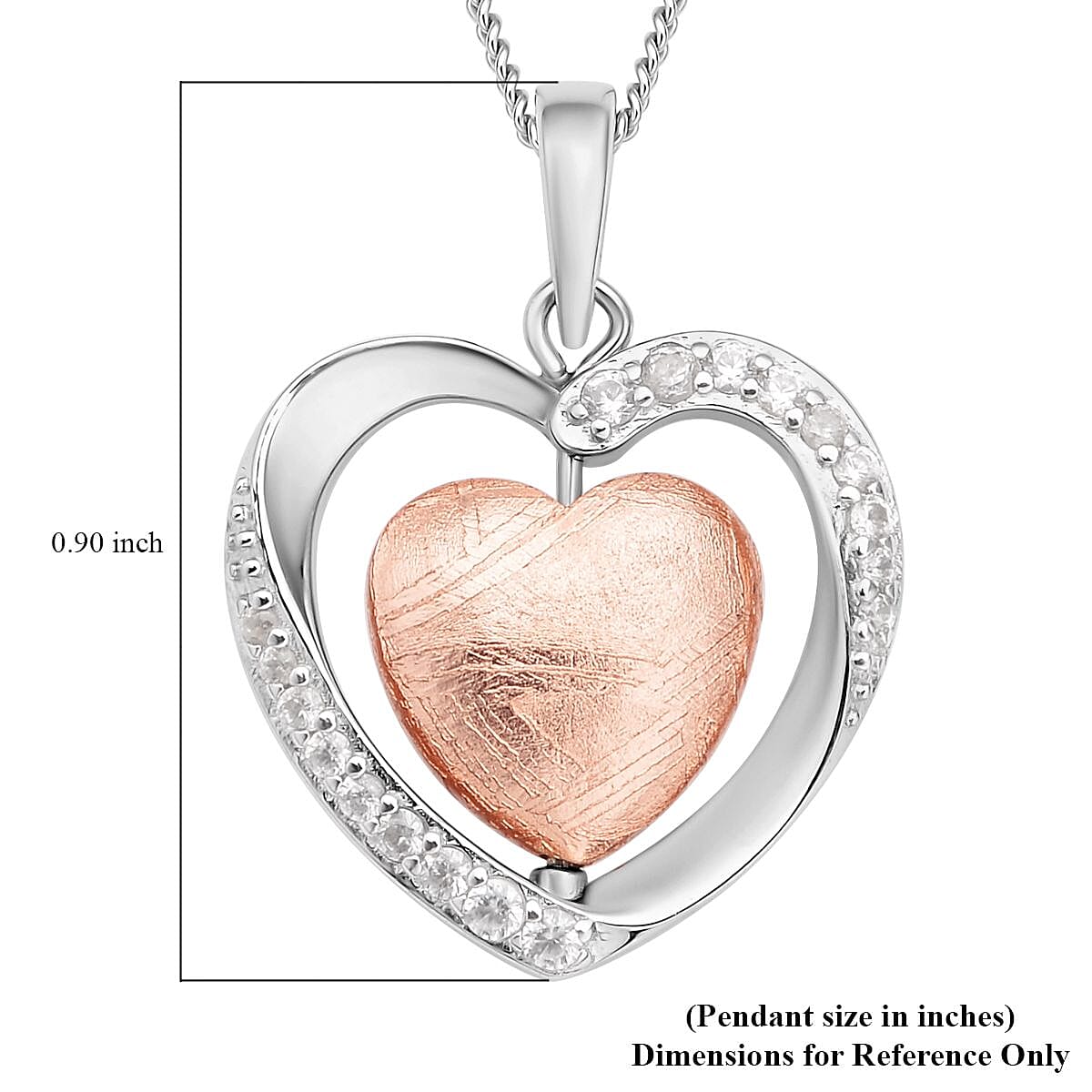 Marvelous Meteorites and White Zircon Heart Pendant Necklace 18 Inches in Rhodium Over Sterling Silver 0.30 ctw