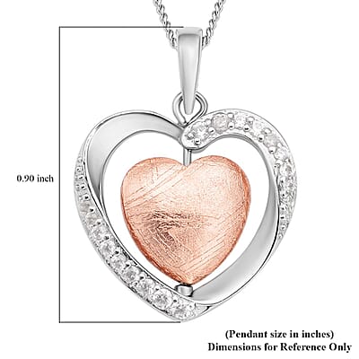Marvelous Meteorites and White Zircon Heart Pendant Necklace 18 Inches in Rhodium Over Sterling Silver 0.30 ctw