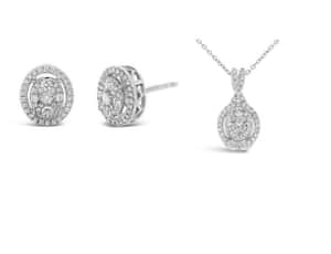 NY Closeout 10K White Gold G-H I2 Diamond Cluster Earrings and Pendant Necklace 18 Inches 4.75 Grams 1.00 ctw