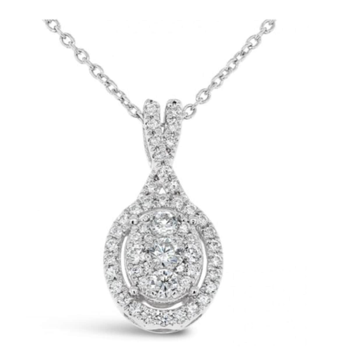 NY Closeout 10K White Gold G-H I2 Diamond Cluster Earrings and Pendant Necklace 18 Inches 4.75 Grams 1.00 ctw image number 2