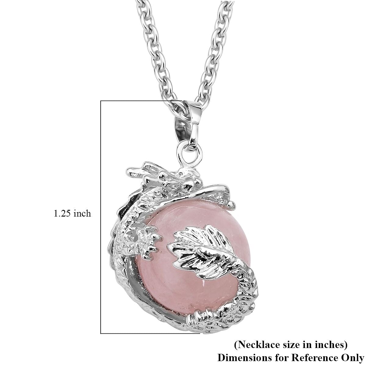 Galilea Rose Quartz Dragon Sphere Pendant Necklace (20 Inches) and Beaded Dragon Scroll Necklace (20-22 Inches) in Silvertone & Stainless Steel 143.00 ctw , Tarnish-Free, Waterproof, Sweat Proof Jewelry image number 4