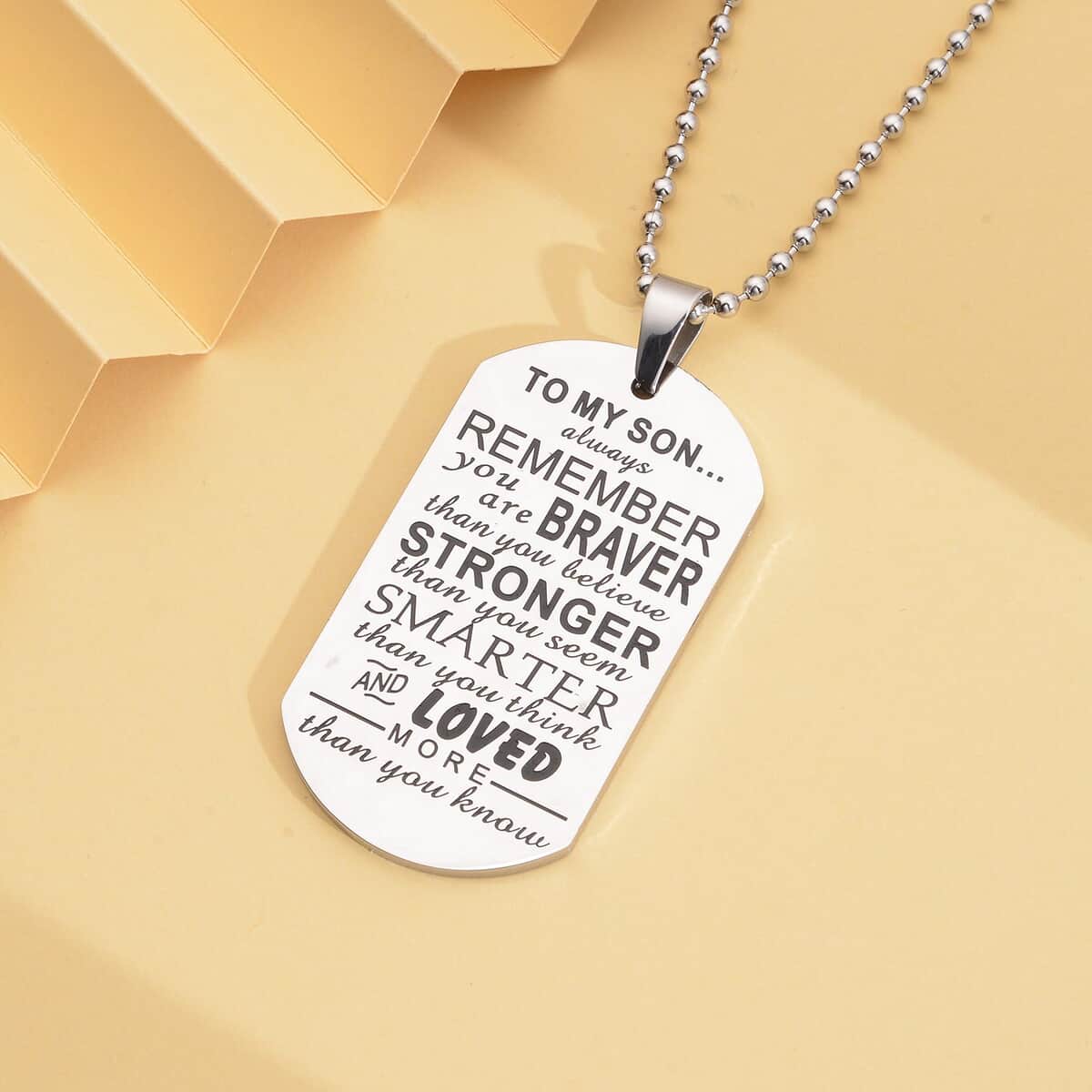 Lovely Message for Your Son Pendant Necklace 24 Inches in Stainless Steel image number 1