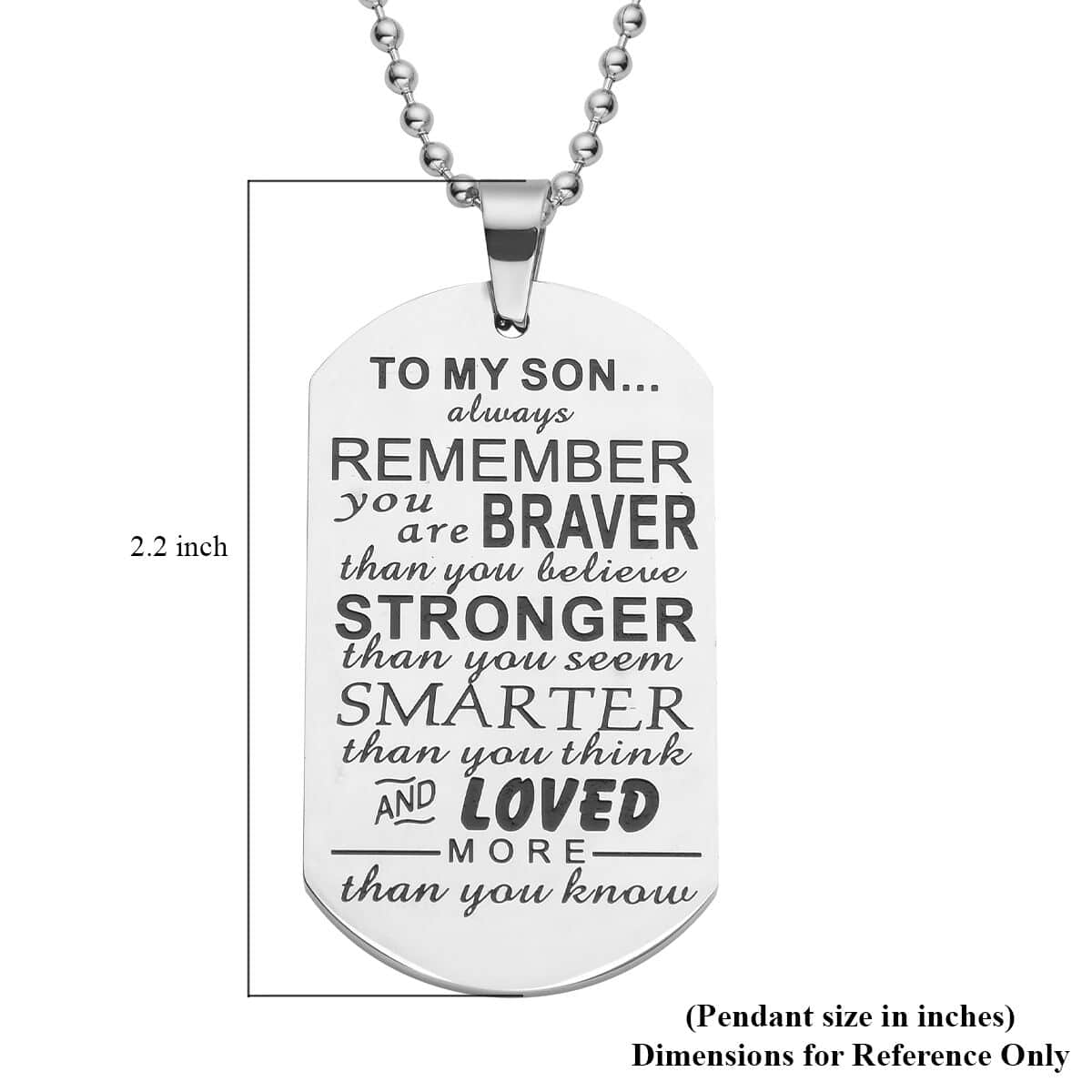 Lovely Message for Your Son Pendant Necklace 24 Inches in Stainless Steel image number 3