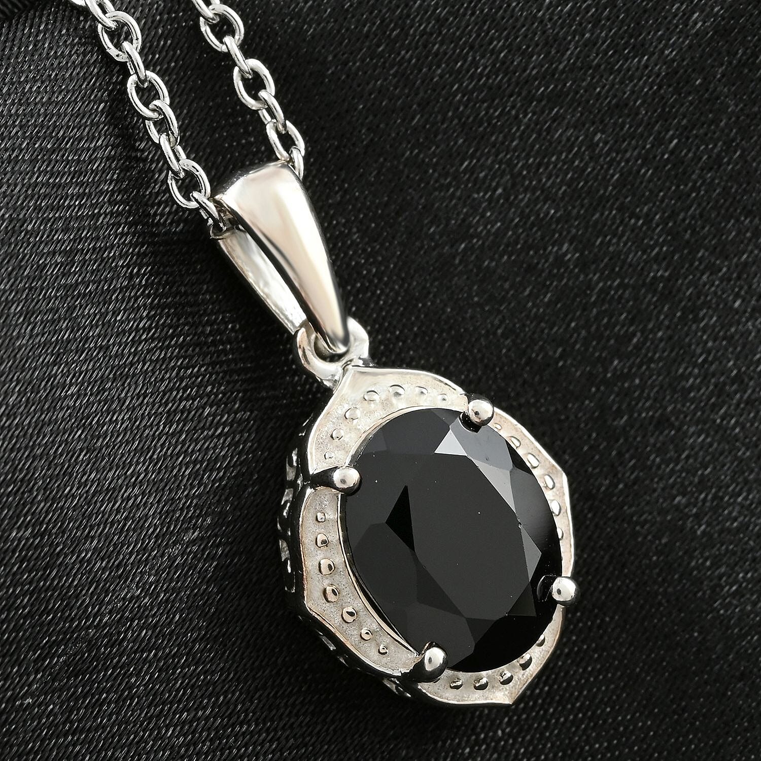 Thai Black Spinel Solitaire Pendant Necklace 20 Inches in Sterling Silver 3.25 ctw