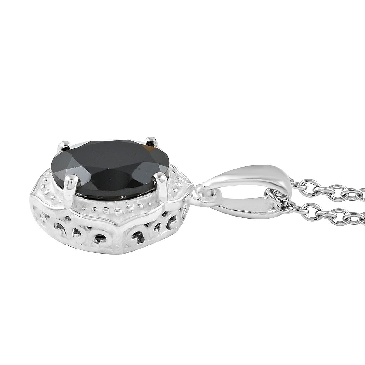 Thai Black Spinel Solitaire Pendant Necklace 20 Inches in Sterling Silver 3.25 ctw