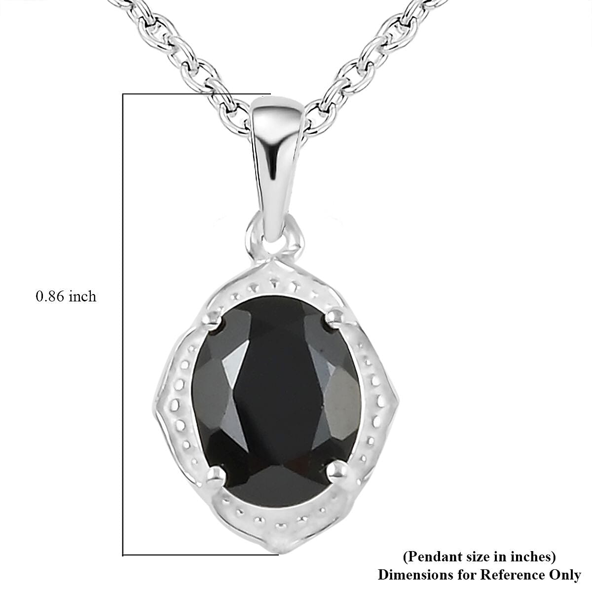 Thai Black Spinel Solitaire Pendant Necklace 20 Inches in Sterling Silver 3.25 ctw