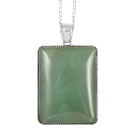 Green Aventurine Rectangle Frame Pendant Necklace 18 Inches in Silvertone 60.00 ctw image number 0