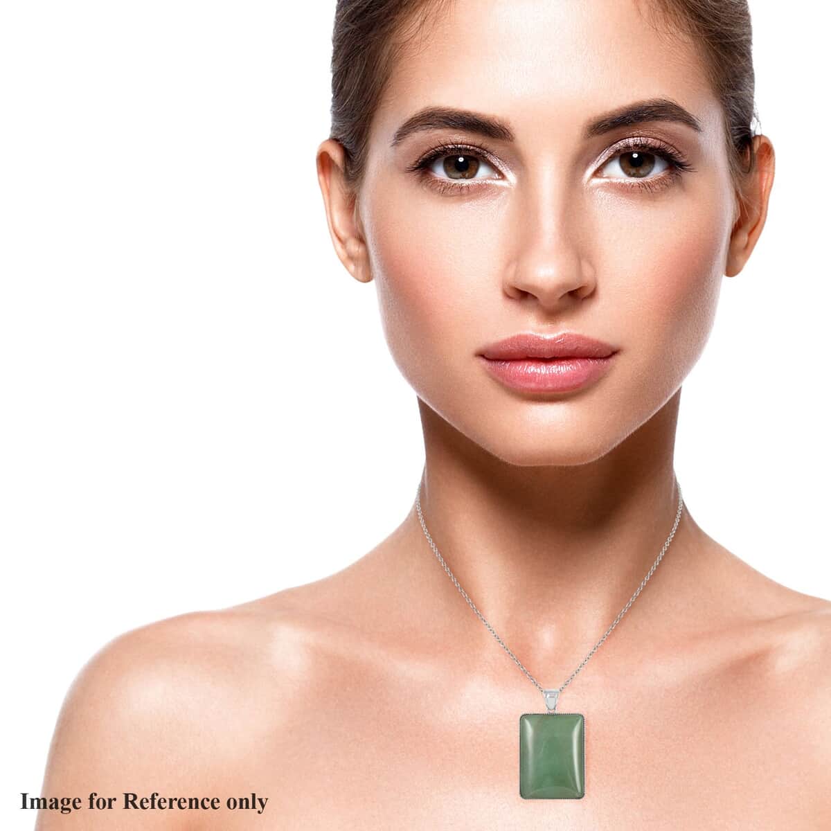 Green Aventurine Rectangle Frame Pendant Necklace 18 Inches in Silvertone 60.00 ctw image number 2