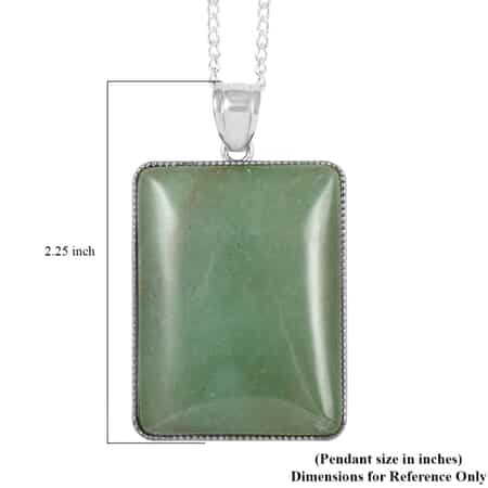 Green Aventurine Rectangle Frame Pendant Necklace 18 Inches in Silvertone 60.00 ctw image number 5
