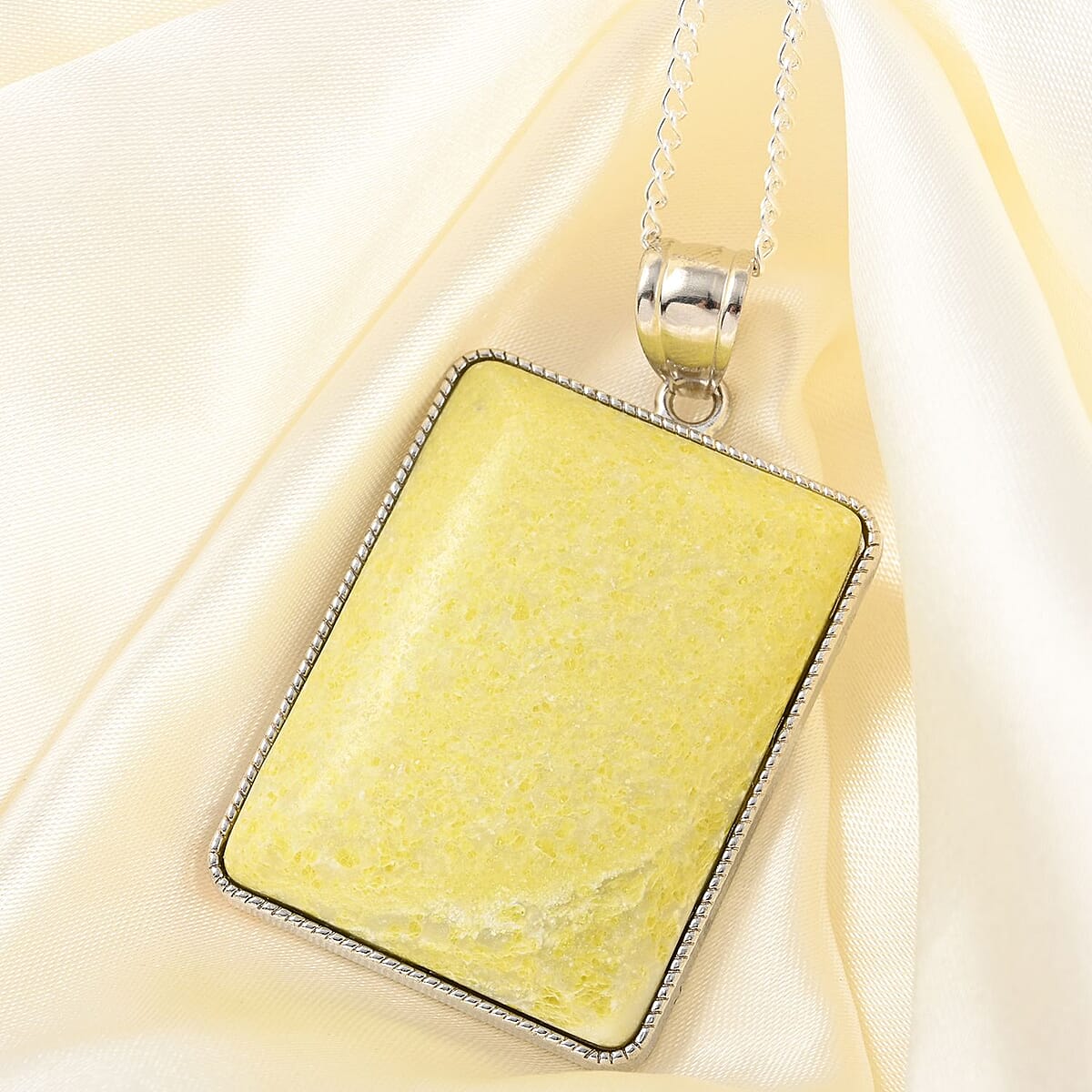 Pineapple Jasper Rectangle Frame Pendant Necklace 18 Inches in Silvertone 60.00 ctw image number 1