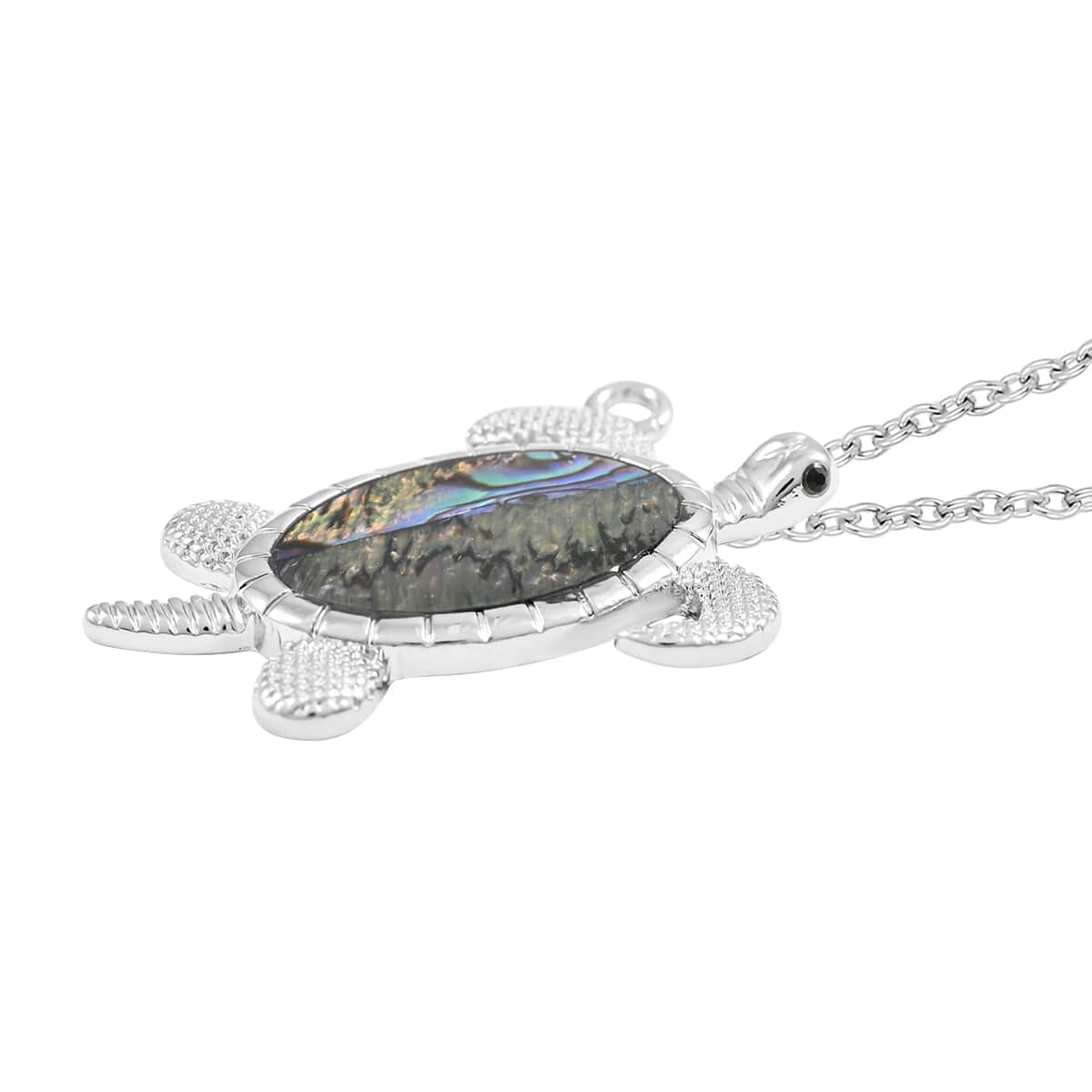 Abalone Shell Turtle Pendant Necklace 18 Inches in Silvertone image number 2
