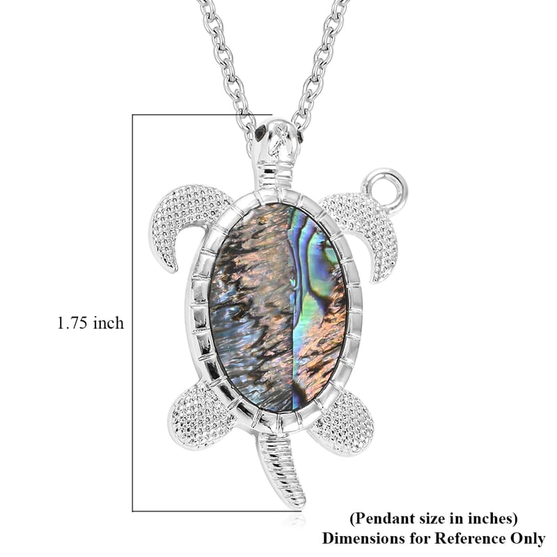 Abalone Shell Turtle Pendant Necklace 18 Inches in Silvertone