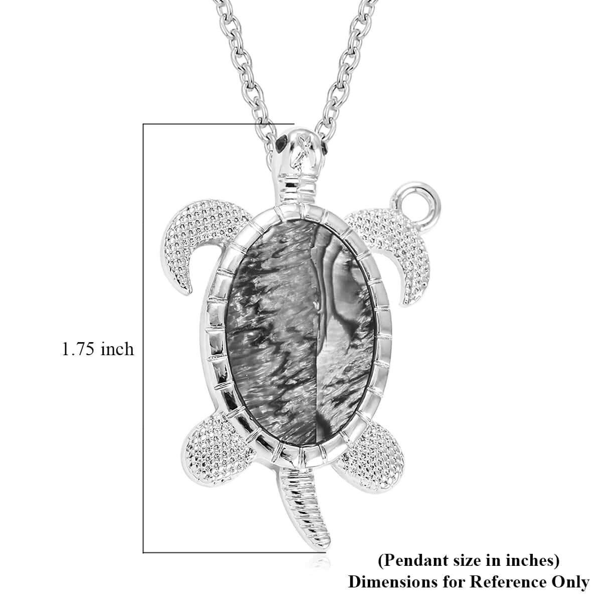 Abalone Shell Turtle Pendant Necklace 18 Inches in Silvertone image number 3