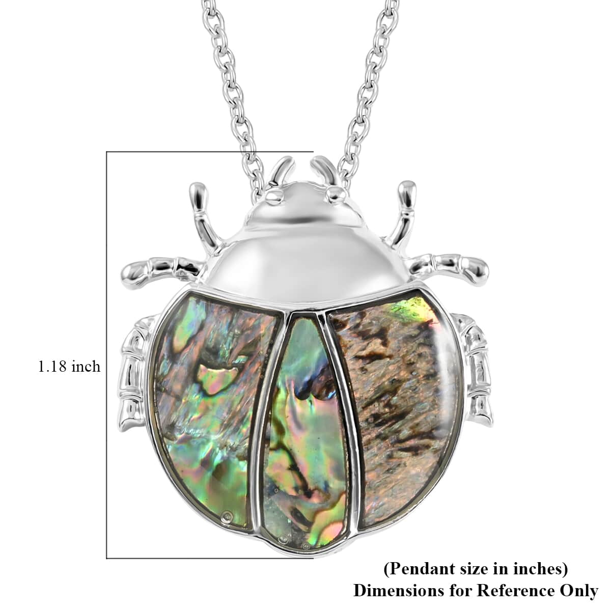 Abalone Shell Ladybug Pendant Necklace 18 Inches in Silvertone image number 4