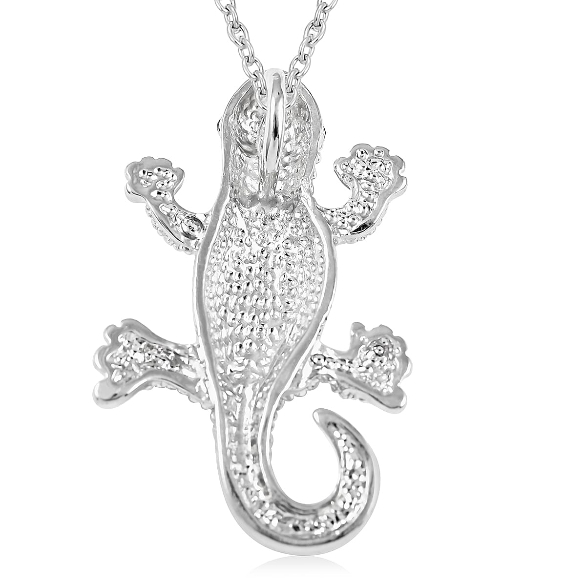 Abalone Shell and Black Austrian Crystal Lizard Pendant Necklace 18 Inches in Silvertone image number 3