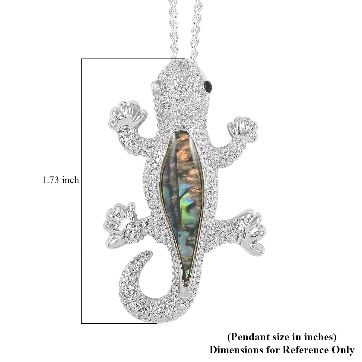Abalone Shell and Black Austrian Crystal Lizard Pendant Necklace 18 Inches in Silvertone image number 5