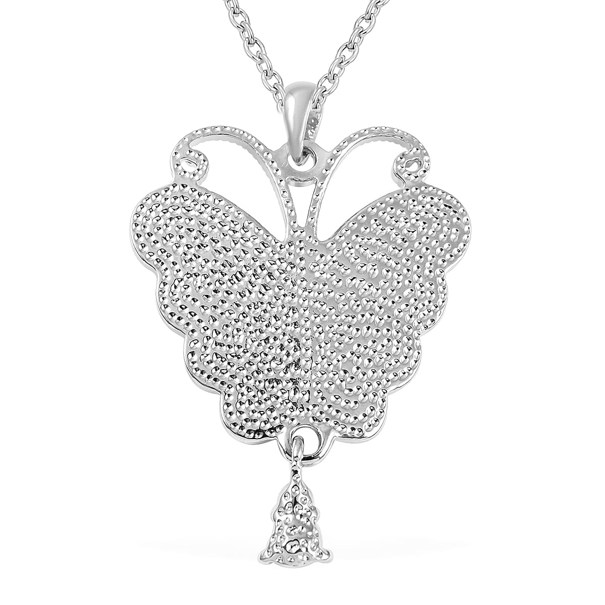 Abalone Shell and Austrian Crystal Butterfly Pendant Necklace 18 Inches in Silvertone image number 2