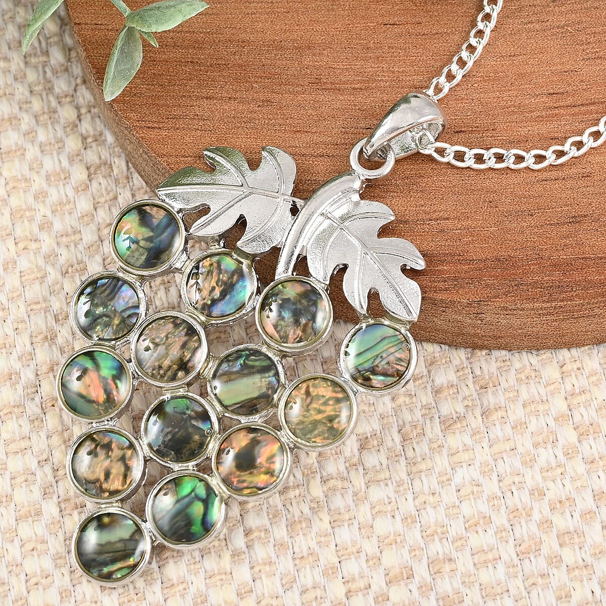 Abalone Shell Grape Pendant Necklace 18 Inches in Silvertone image number 1