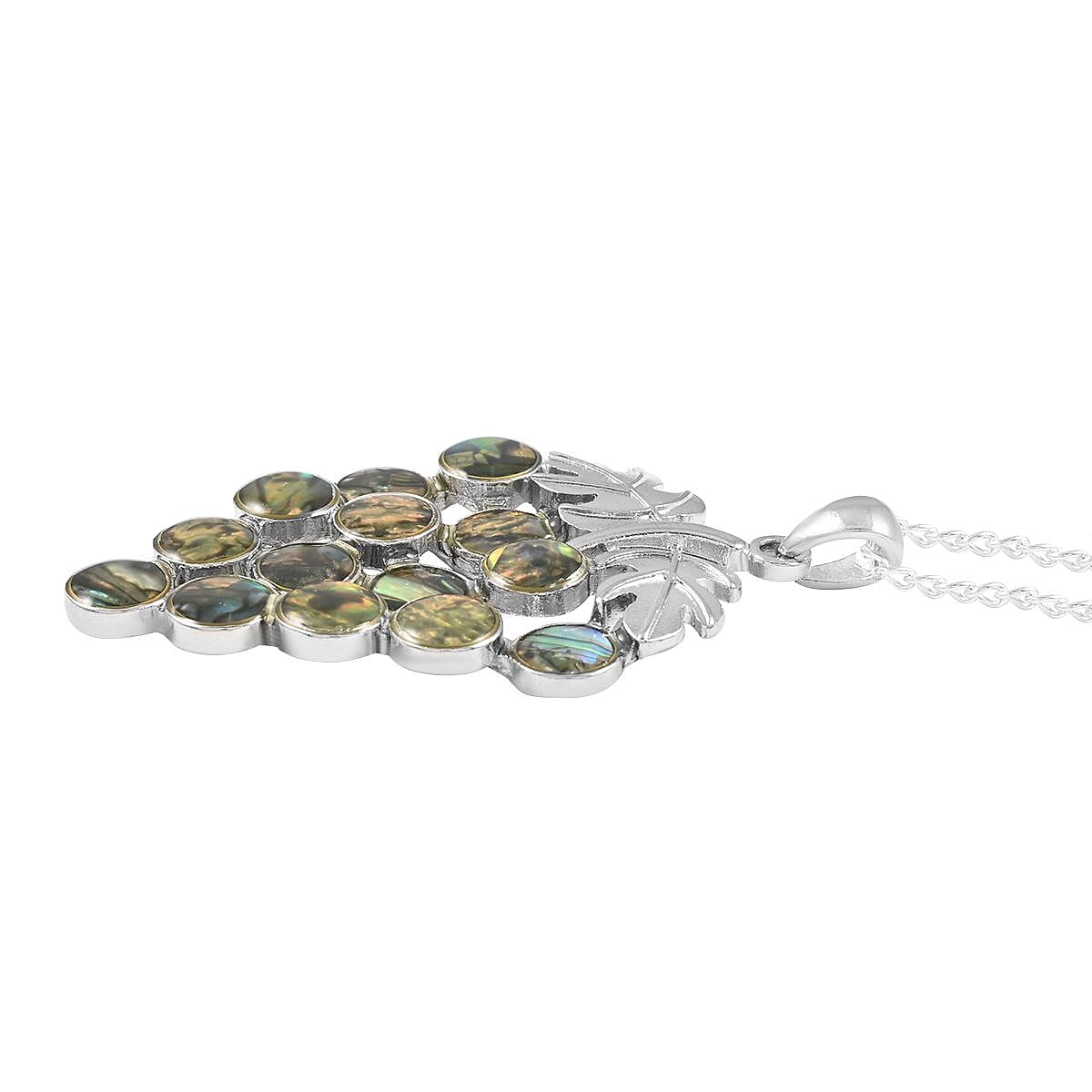 Abalone Shell Grape Pendant Necklace 18 Inches in Silvertone image number 3