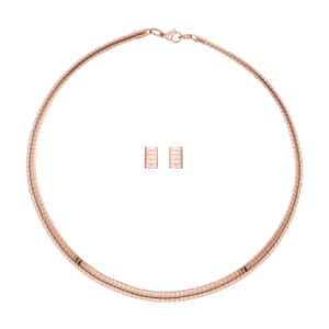 Omega Necklace (18 Inches) and Earrings in ION Plated RG Stainless Steel | Tarnish-Free, Waterproof, Sweat Proof Jewelry