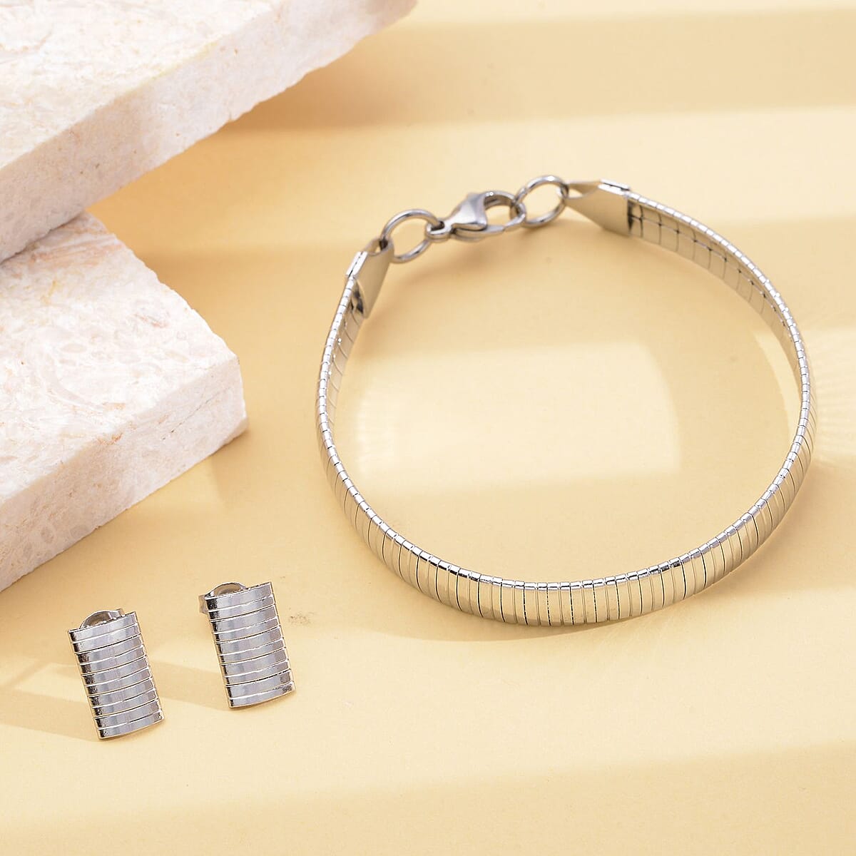 Omega Bracelet (7.00 In)and Earrings in Stainless Steel image number 1