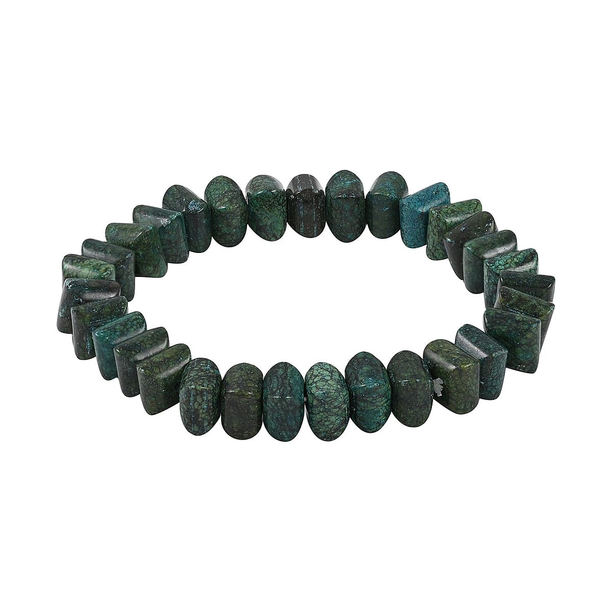 Set of 2 Chrysocolla Color Jasper and Olive Jade Pumpkin Beaded Stretch Bracelet 230.00 ctw image number 4
