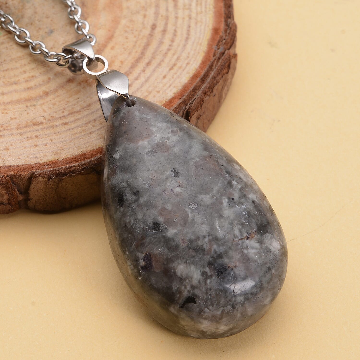 Natural Yooperlite Pear Shape Pendant in Sterling Silver with Stainless Steel Necklace 24 Inches with Free UV Flash Light 70.00 ctw