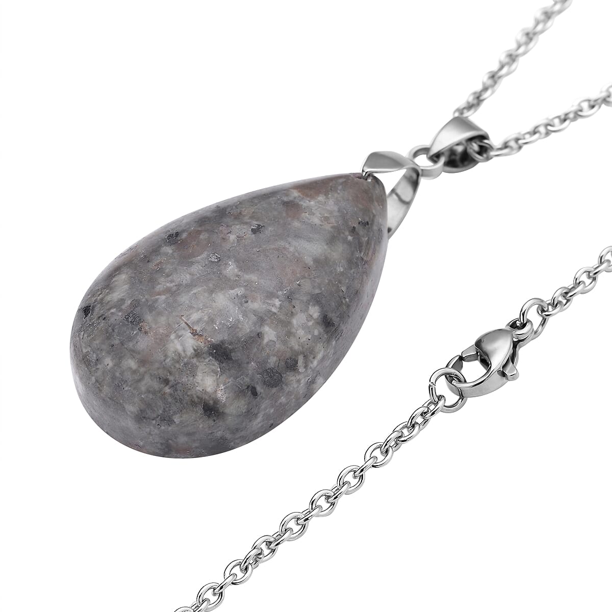 Natural Yooperlite Pear Shape Pendant in Sterling Silver with Stainless Steel Necklace 24 Inches with Free UV Flash Light 70.00 ctw