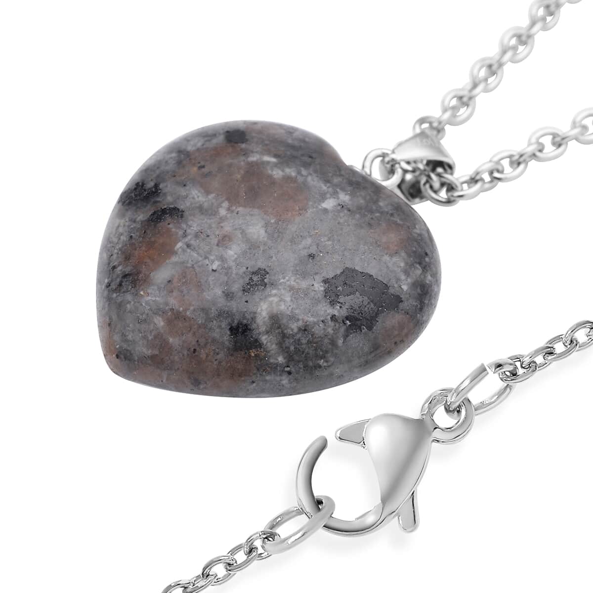 Natural Yooperlite Heart Shape Pendant Necklace 24 Inches in Sterling Silver & Stainless Steel 32.00 ctw with Free UV Flash Light image number 3