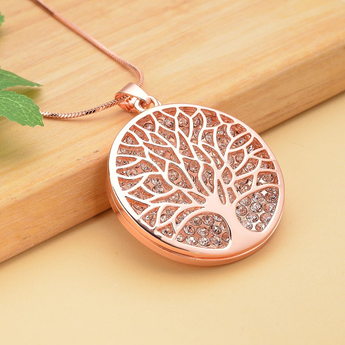 Austrian Crystal Tree of Life Pendant Necklace 29 Inches in Rosetone image number 1
